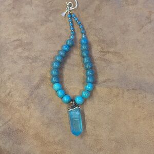Turquoise Beaded Necklace with Aqua Crystal Pendant